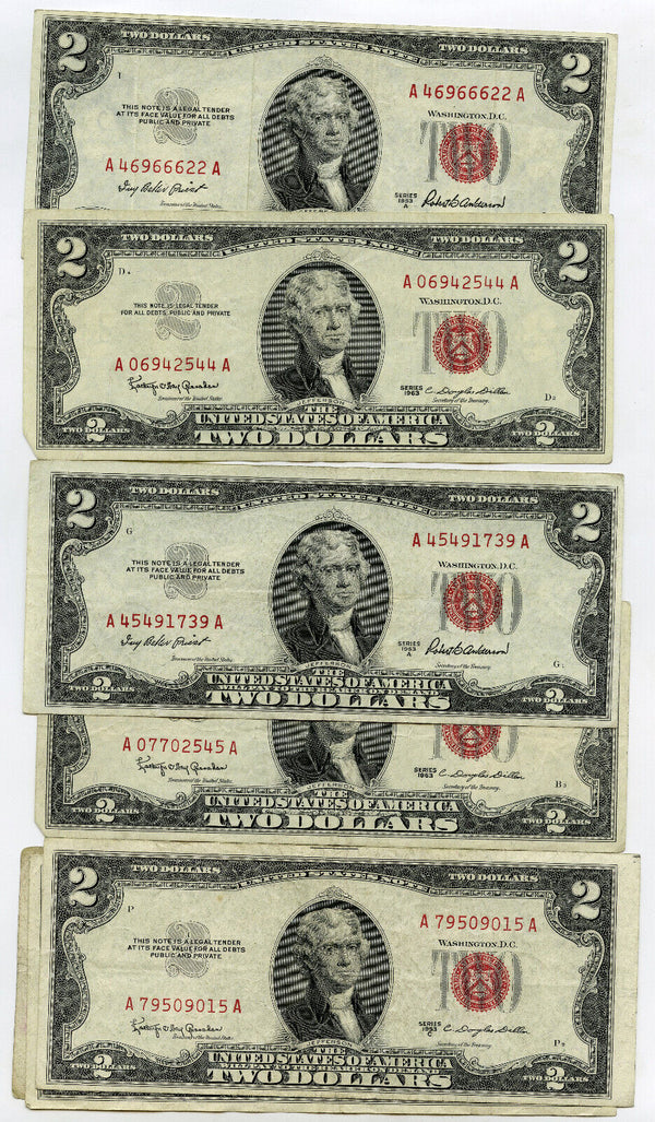 1953 + 1963 $2 United States Notes Red Seal Currency Lot of (100) Bills - G81