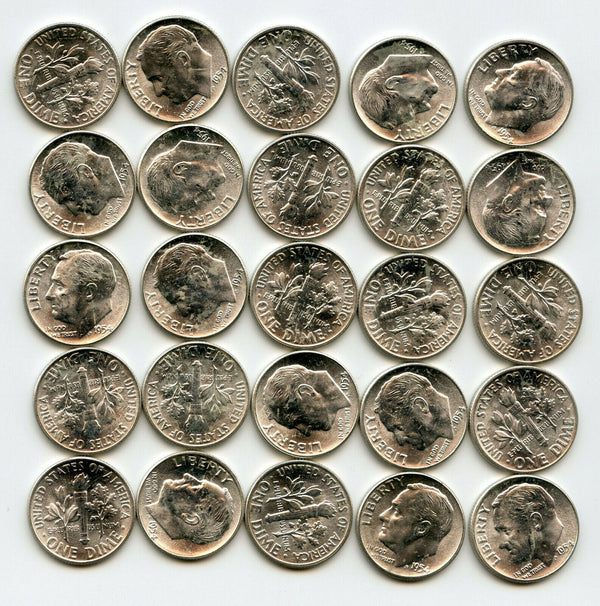 1954 Roosevelt Silver Dime 50-Coin Roll Philadelphia - Uncirculated - BP463