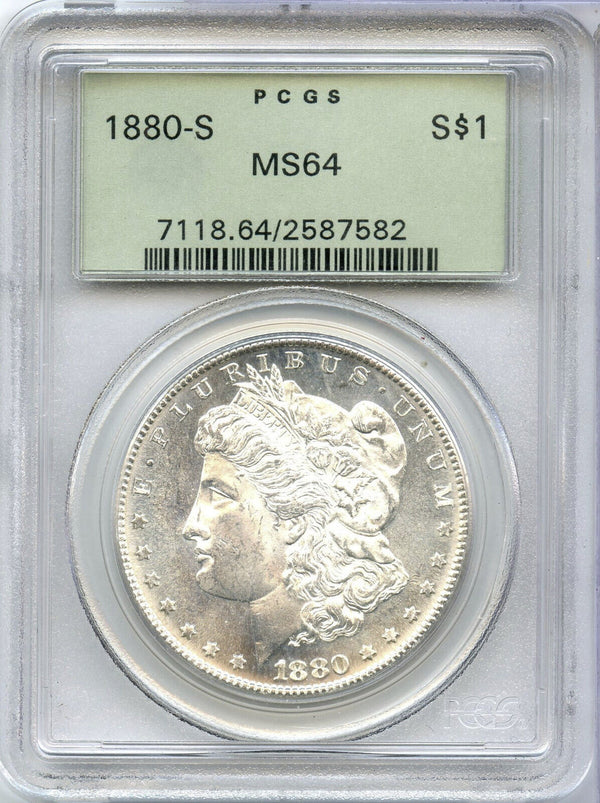 1880-S Morgan Silver Dollar PCGS MS64 San Francisco - Green Label Holder -DM416