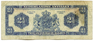 1955 Netherlands Antilles Currency Note 2 & 1/2 Gulden Banknote - A390