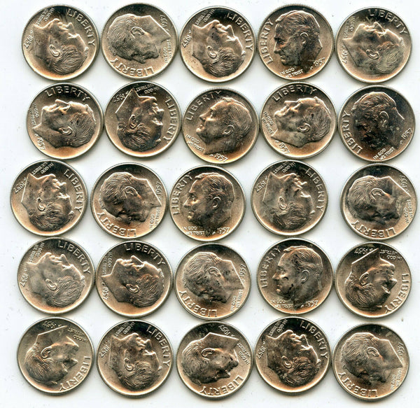 Roll of (50) 1957-D Roosevelt Silver Dimes - Denver Mint - Uncirculated - BT956