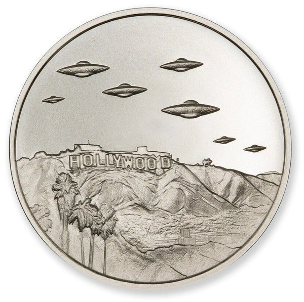 UFOs Over Hollywood California USA 1 Oz 999 Silver Round Aliens Sign - JP438