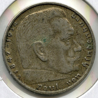 1938 Germany 2 Reichs Mark Coin - Deutsches Reich - Paul Von Hindenburg - G355