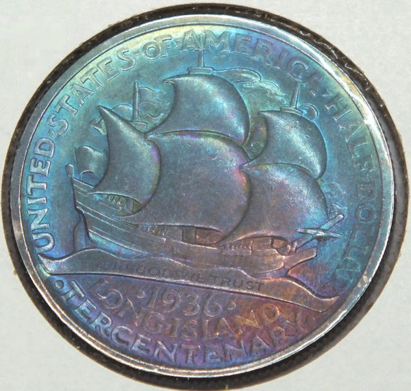 1936 Long Island Tercentenary Silver Half Dollar - Toned Commemorative - A886