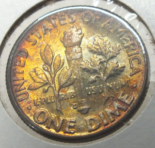 1955-D Roosevelt Silver Dime - Rainbow Toning Toned - San Francisco Mint - CC987