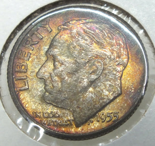1955-D Roosevelt Silver Dime - Rainbow Toning Toned - San Francisco Mint - CC987