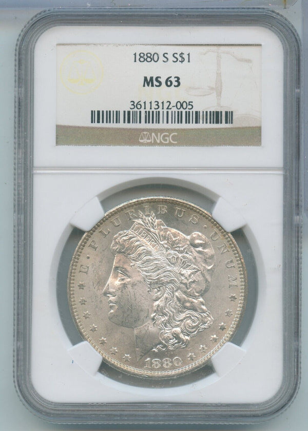 1880-S Silver Morgan Dollar $1 NGC MS63 San Francisco Mint - KR631