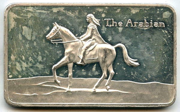 The Arabian Horse 999 Silver 1 oz Art Medal 1973 Bradford Ingot Bar Vintage A103