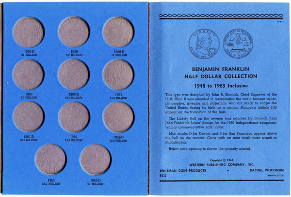 Coin Folder - Franklin Half Dollars 1948 to 1963 Set - Whitman Album 9032