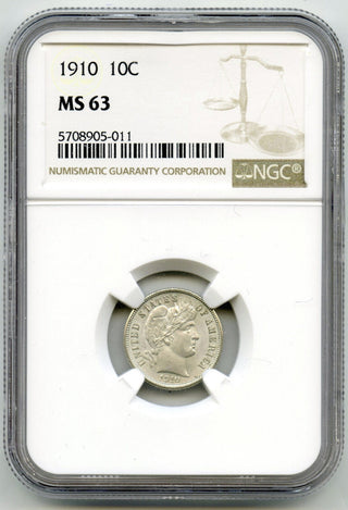 1910 Barber Silver Dime NGC MS 63 Certified - Philadelphia Mint - E224