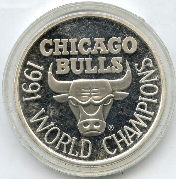 Chicago Bulls 1991 World Champions 999 Silver 1 oz Art Medal Round Trophy B98