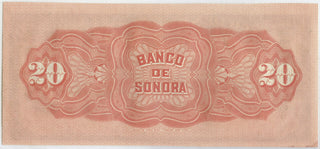 1897- 1911 Mexico Sonora 20 Viente Pesos Banknote Currency Note P S421r DN179