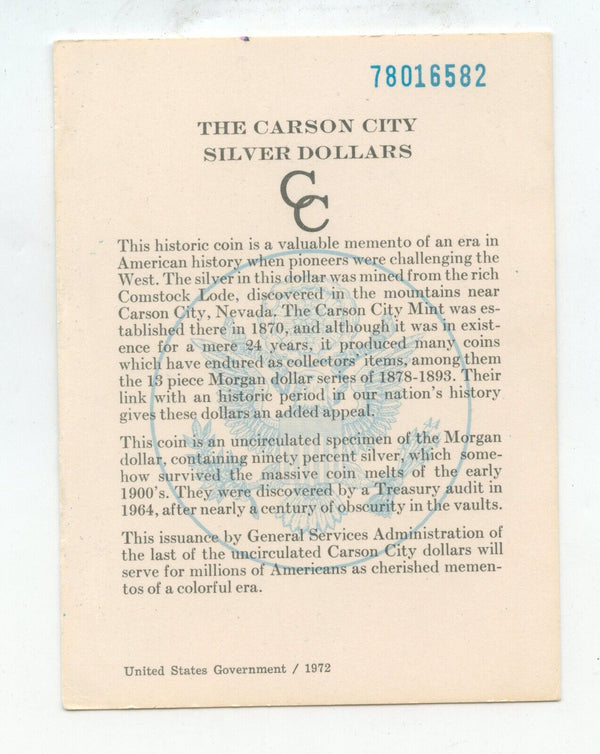 1878-CC Morgan Silver Dollar GSA Hoard NGC MS64 Carson City Mint - KR770