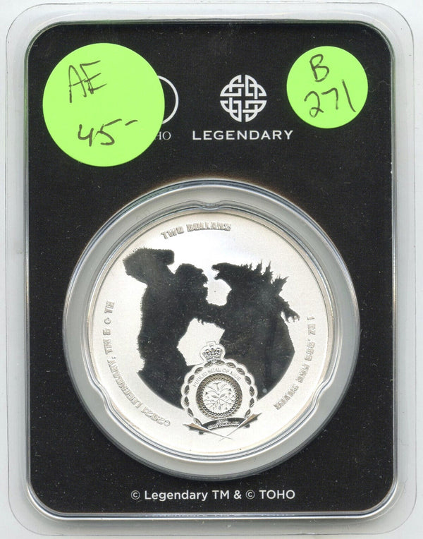 2021 Godzilla Kong Guardian 999 Silver 1 oz $2 Coin Niue TEP Colorized - B271