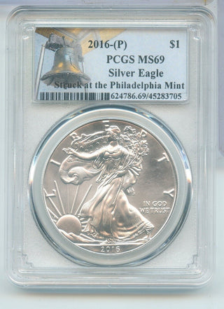 2016-P PCGS MS69 Silver Eagle 1oz 999 Bell Label Philadelphia Mint - ER838