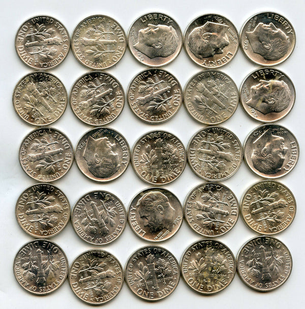 1952-D Roosevelt Silver Dime 50-Coin Roll Denver Mint Uncirculated - BP467