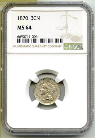 1870 3-Cent Nickel Three Cents NGC MS64 Certified - G682