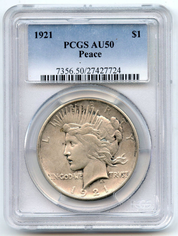 1921 Peace Silver Dollar PCGS AU50 Certified - Philadelphia Mint - CA723