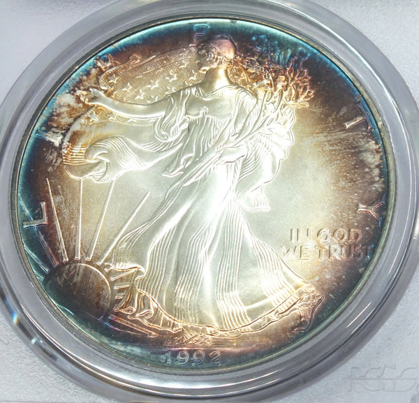 1992 American Eagle 1 oz Silver Dollar PCGS MS68 Toning Toned - C493