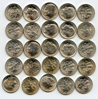 1952-D Roosevelt Silver Dime 50-Coin Roll Denver Mint Uncirculated - BP467