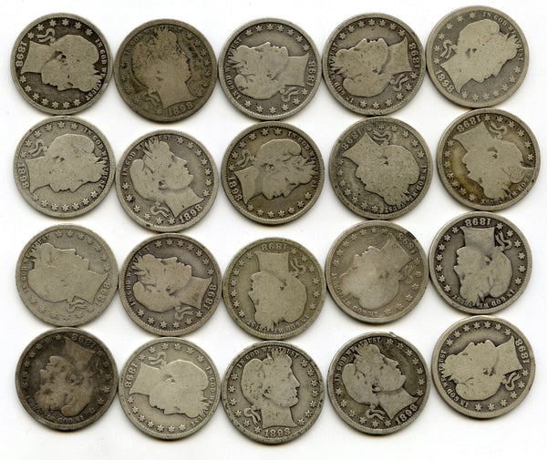 1898 Barber Silver Quarters 40-Coin Roll - Philadelphia Mint - B393