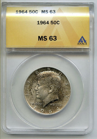 1964 Kennedy Silver Half Dollar ANACS MS63 Certified - Philadelphia Mint - G674