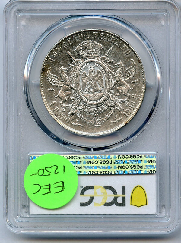 1866-Mo Mexico Maximiliano Silver Peso PCGS AU53 Certified Coin - JP038