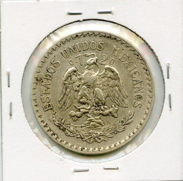 1921 Mexico Un 1 Peso Silver Coin .720 Uncirculated Moneda Plata - DM882
