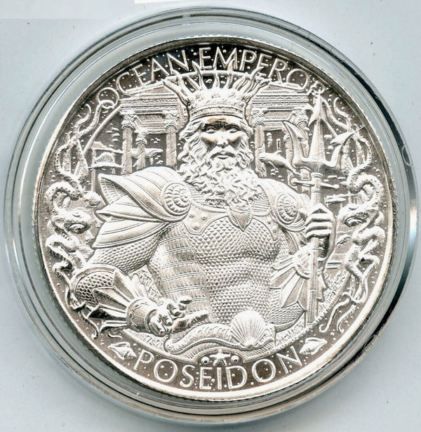 Poseidon Lost City Atlantis 999 Silver 1 oz Art Medal Round Ocean Emperor - A213