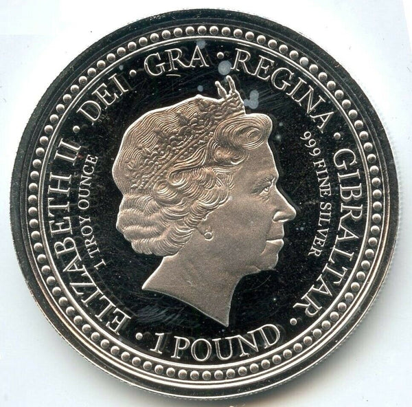 2018 Royal Arms Gibraltar 999 Silver 1 oz Coin Pound - Elizabeth II - BX407