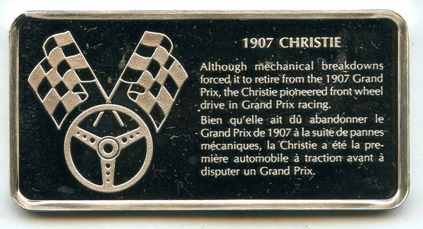 J Walter Christie 1907 Car 925 Silver Art Medal ingot Bar Vintage Race - BP882