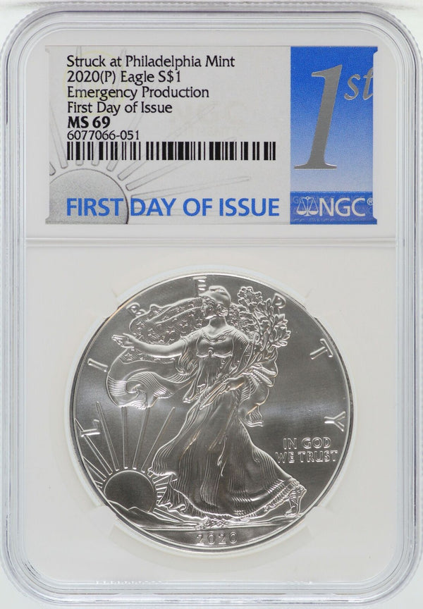2020 (P) Emergency Production Silver Eagle 1 oz NGC MS69 First Day Issue - JK398