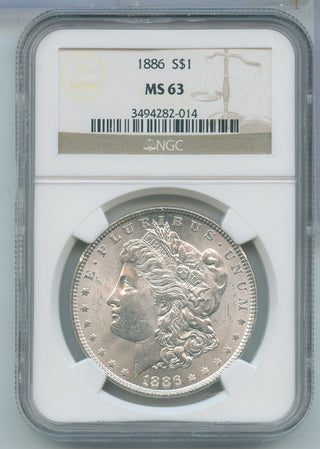 1886-P Silver Morgan Dollar $1 NGC MS63 Philadelphia Mint - KR646