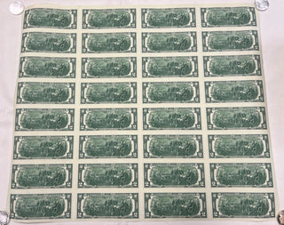 2009 $2 Federal Reserve Notes Uncut Sheet Of 32 New York Two Dollars - KR433