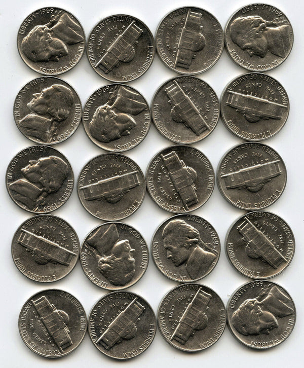 1969-S Jefferson Nickels 40-Coin Roll AU - San Francisco Mint - A784