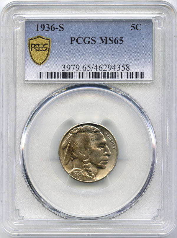 1936-S Indian Head Buffalo Nickel PCGS MS65 Certified -5 Cents- DM435