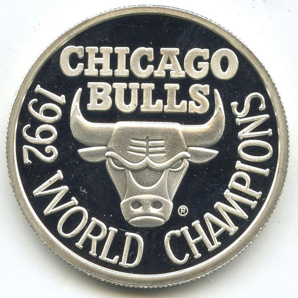 Chicago Bulls 1992 World Champions 999 Silver 1 oz Art Medal Round Trophy - B93