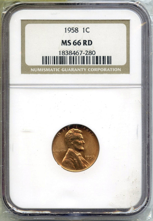 1958 Lincoln Wheat Cent Penny NGC MS 66 RD - Philadelphia Mint - G115