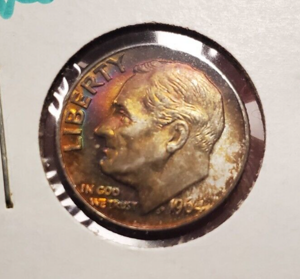 1964-D Roosevelt Silver Dime 10c Coin Toned Toning - JN573