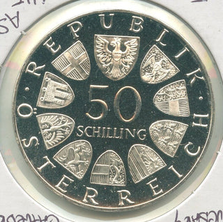 1974 Austria 1200th Ann of Salzburg Cathedral Silver Proof 50 Schillings - KR505