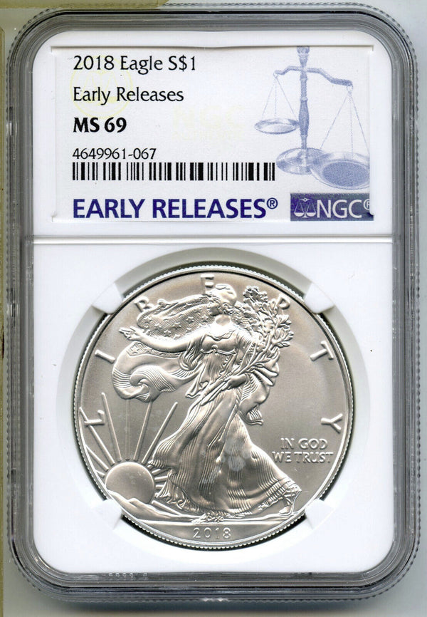 2018 American Eagle 1 oz Silver Dollar NGC MS69 Early Releases US Mint - C544