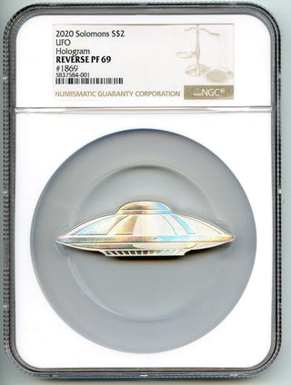 UFO 2020 Solomon Islands Coin $2 Hologram NGC PF 69 Silver Flying Saucer - CA472