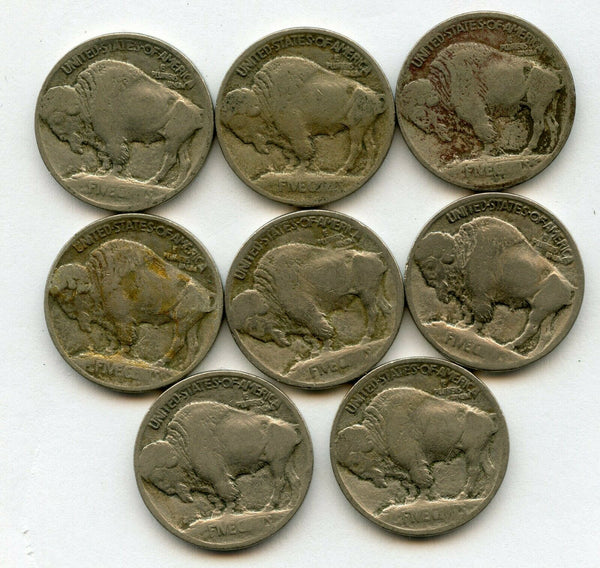 1913-P Indian Head Buffalo Nickel Type 1 Coin 5c Lot of 8 Coins - JN348