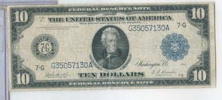1913 $10 Dollar Federal Reserve Large Note Currency 7-G chicago- ER869
