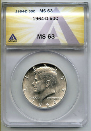 1964-D Kennedy Silver Half Dollar ANACS MS63 Certified - Denver Mint - G676