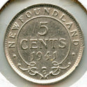 1941-C NewFoundland Silver Coin 5 Cents - King George VI - BX876
