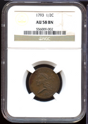 1793 Liberty Cap Half Cent Penny NGC AU58 BN Certified - MM241