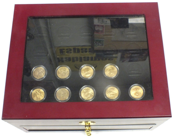 State Hood & National Park Gold Plated Quarters in Wood Display Box 89 coins