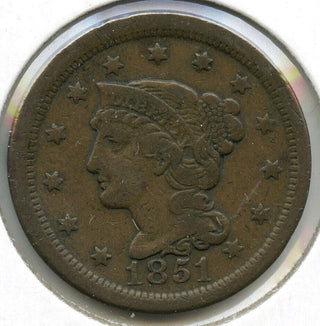 1851 Braided Hair Large Cent Penny - E339