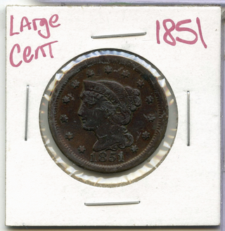1851 Braided Hair Large Cent Penny US Copper 1c Coin - DM520